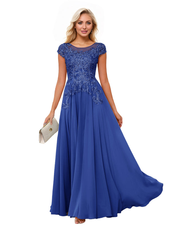 A-line Scoop Illusion Floor-Length Lace Chiffon Mother of the Bride Dress With Sequins