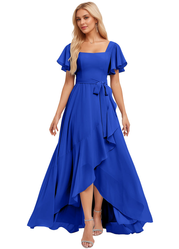 A-line Square-Neck Floor-Length Chiffon Bridesmaid Dress With Ruffle
