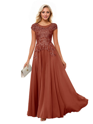 A-line Scoop Illusion Floor-Length Lace Chiffon Mother of the Bride Dress With Sequins