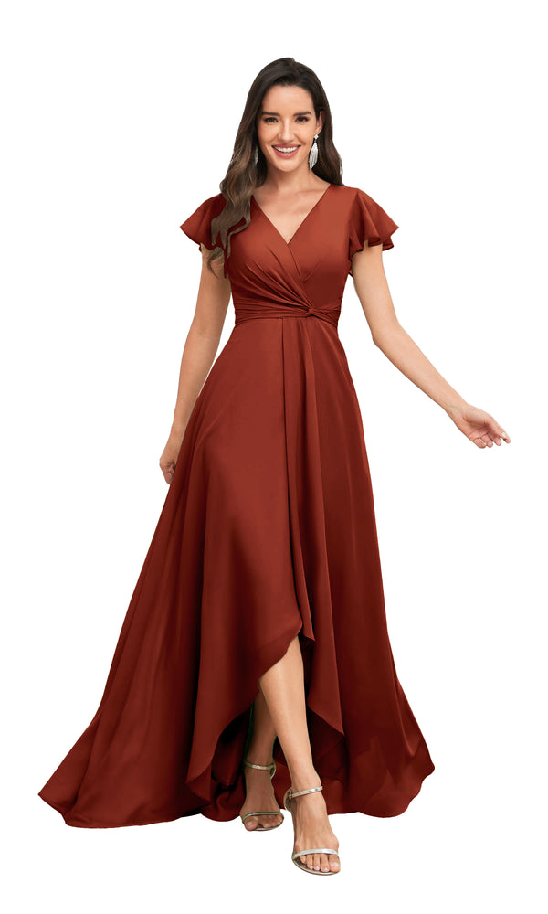 A-line V-Neck Floor-Length Chiffon Bridesmaid Dress With Ruffle