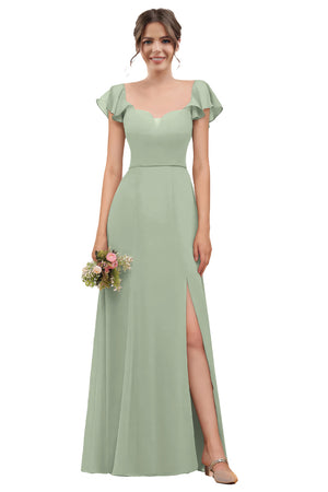 A-line V-Neck Floor-Length Chiffon Bridesmaid Dress With Ruffle