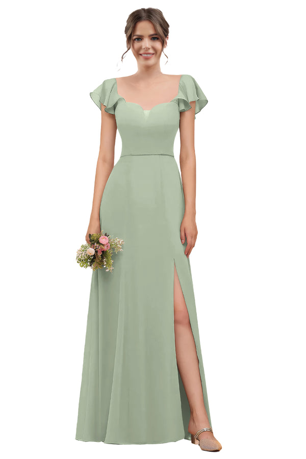 A-line V-Neck Floor-Length Chiffon Bridesmaid Dress With Ruffle