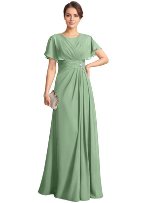 A-line Scoop Floor-Length Chiffon Mother of the Bride Dress With Pleated Beading