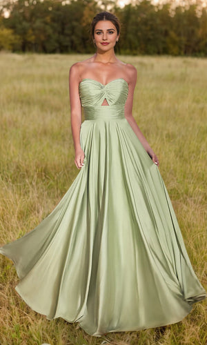 A-line Strapless Floor-Length Satin Prom Dresses