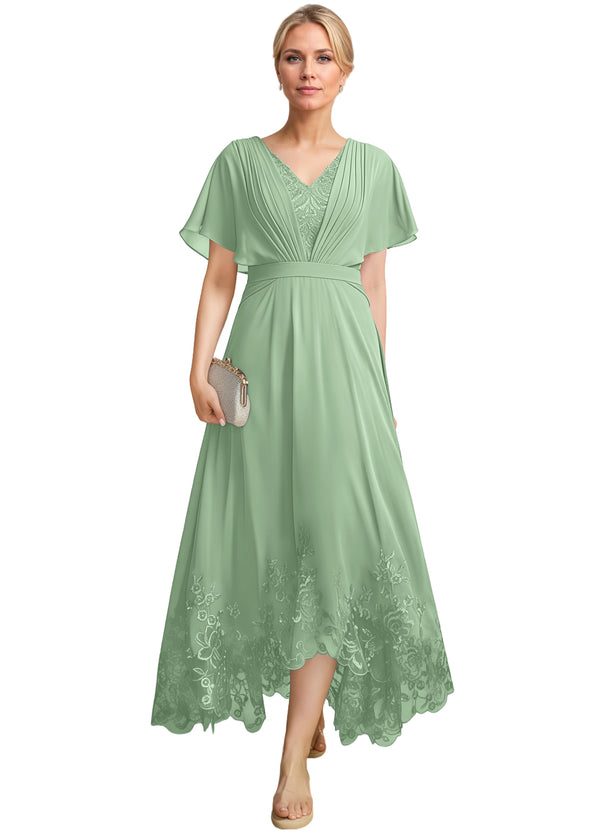A-line Scoop Illusion Ankle-Length Lace Chiffon Mother of the Bride Dress With Sequins
