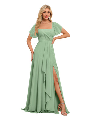 A-line Square Asymmetrical Chiffon Bridesmaid Dress