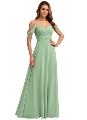 A-line Cold Shoulder Floor-Length Chiffon Bridesmaid Dress