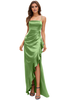 Trumpet/Mermaid Cowl Floor-Length Satin Bridesmaid Dress With Ruffle