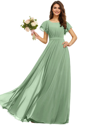 A-line Scoop Floor-Length Chiffon Bridesmaid Dress With Ruffle