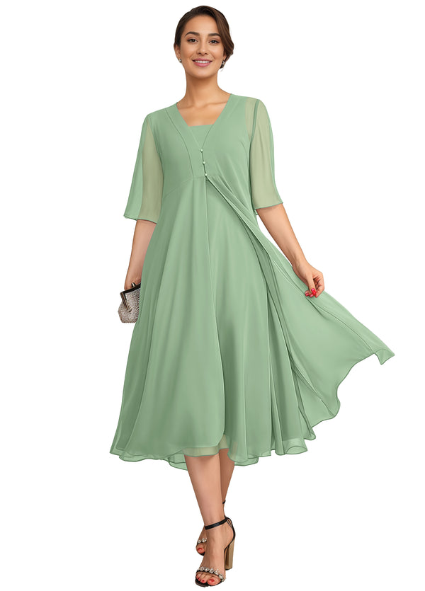 Empire Square Knee-Length Chiffon Mother of the Bride Dress