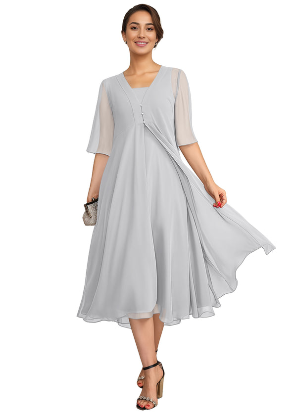 Empire Square Knee-Length Chiffon Mother of the Bride Dress