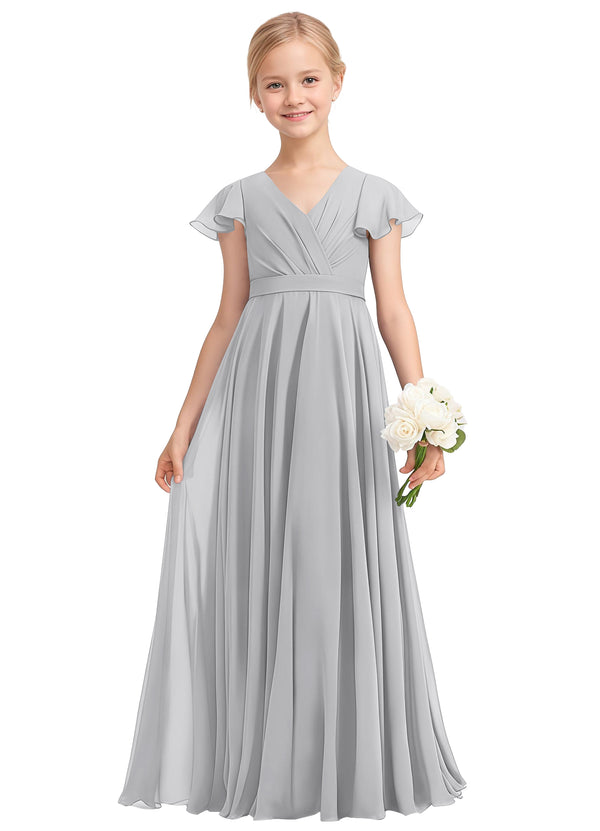 A-line V-Neck Floor-Length Chiffon Junior Bridesmaid Dress