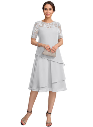 A-line Scoop Illusion Knee-Length Lace Chiffon Mother of the Bride Dress With Sequins