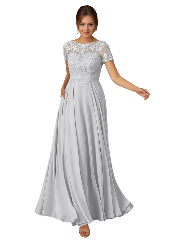 A-line Scoop Illusion Floor-Length Lace Chiffon Mother of the Bride Dress With Sequins