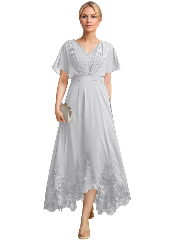 A-line Scoop Illusion Ankle-Length Lace Chiffon Mother of the Bride Dress With Sequins