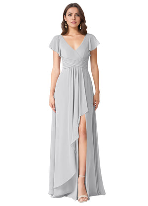 A-line V-Neck Floor-Length Chiffon Bridesmaid Dress With Ruffle