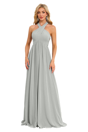 A-line Halter Floor-Length Chiffon Bridesmaid Dress With Ruffle