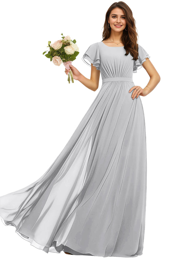 A-line Scoop Floor-Length Chiffon Bridesmaid Dress With Ruffle