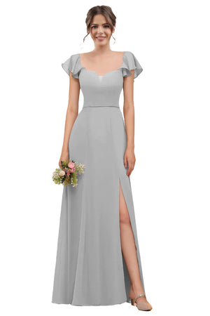 A-line V-Neck Floor-Length Chiffon Bridesmaid Dress With Ruffle