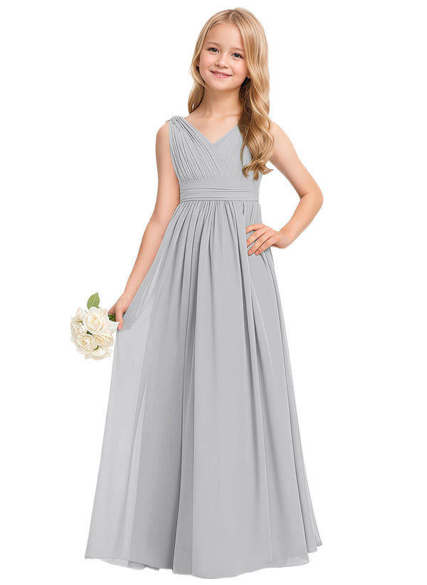 A-line V-Neck Floor-Length Chiffon Junior Bridesmaid Dress