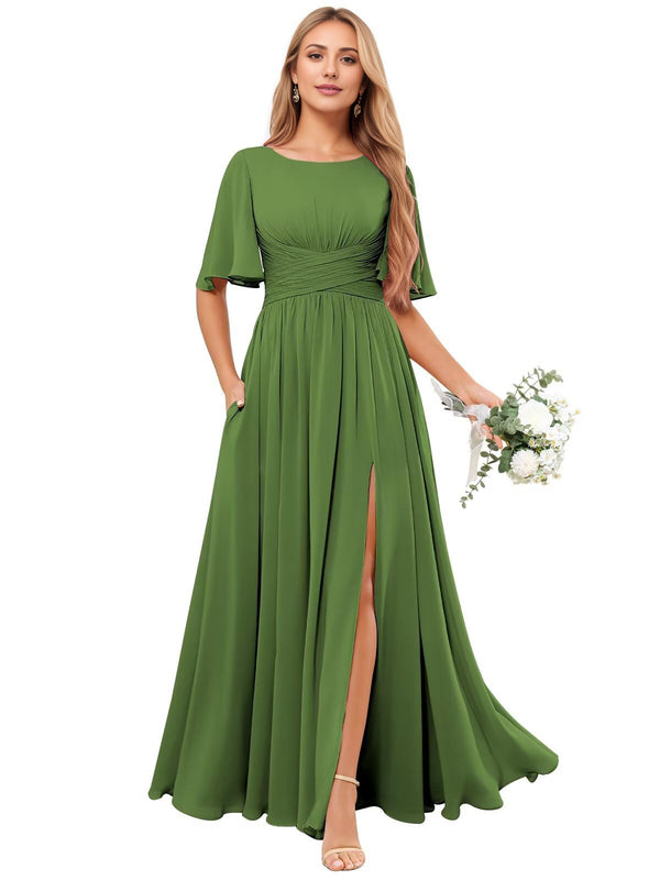 A-line Scoop Floor-Length Chiffon Bridesmaid Dress With Ruffle