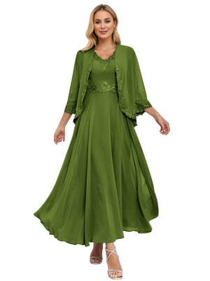 A-line Scoop Knee-Length Lace Chiffon Mother of the Bride Dress With Sequins