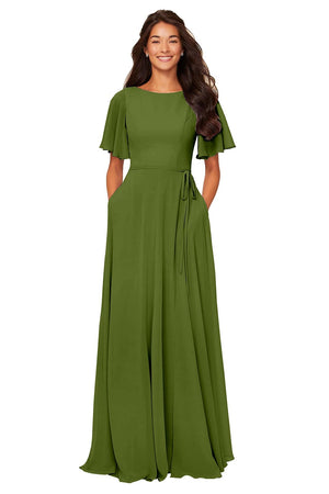 A-line Scoop Floor-Length Chiffon Bridesmaid Dress With Ruffle