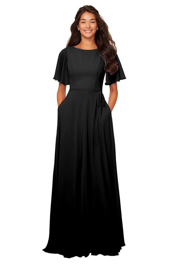 A-line Scoop Floor-Length Chiffon Bridesmaid Dress With Ruffle