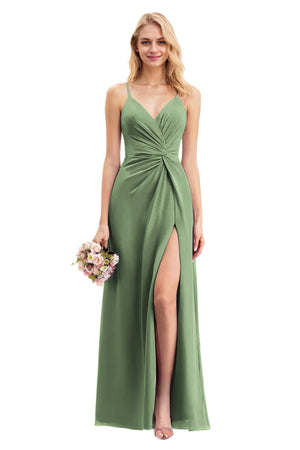 A-line V-Neck Floor-Length Chiffon Bridesmaid Dress With Ruffle