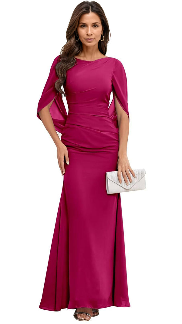 Trumpet/Mermaid Boat Neck Floor-Length Chiffon Mother of the Bride Dress With Pleated