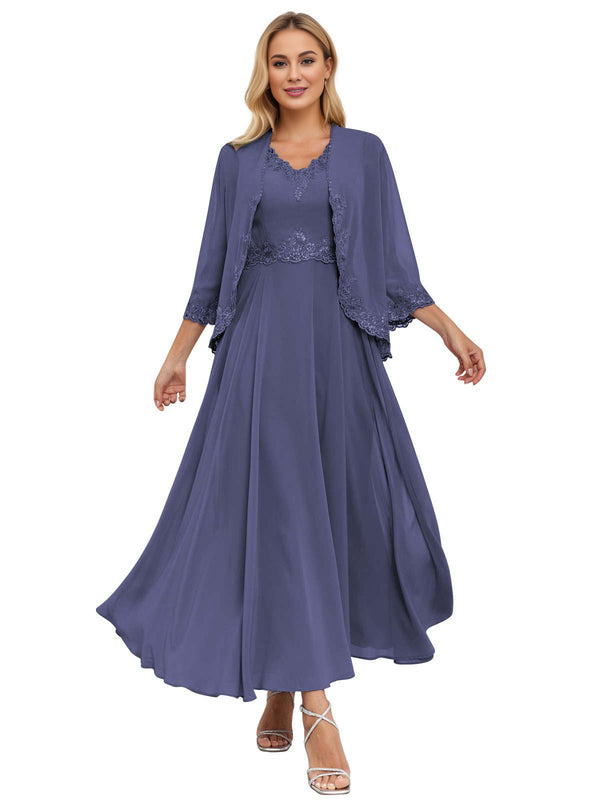 A-line Scoop Knee-Length Lace Chiffon Mother of the Bride Dress With Sequins