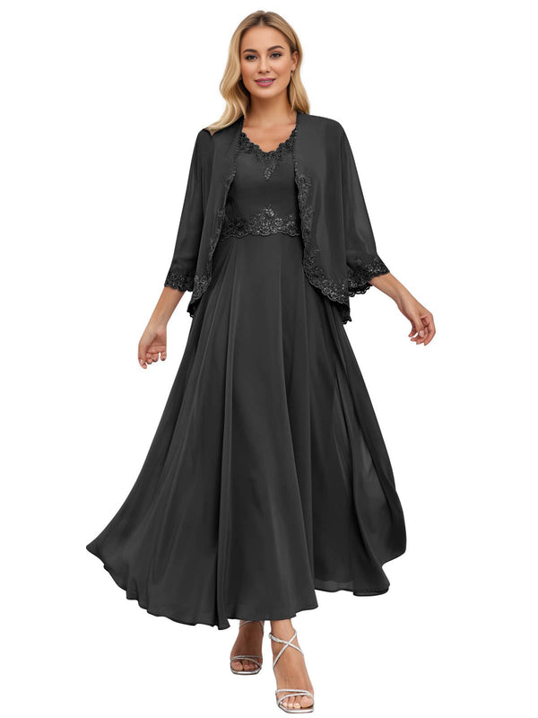A-line Scoop Knee-Length Lace Chiffon Mother of the Bride Dress With Sequins
