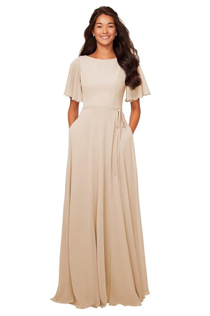 A-line Scoop Floor-Length Chiffon Bridesmaid Dress With Ruffle