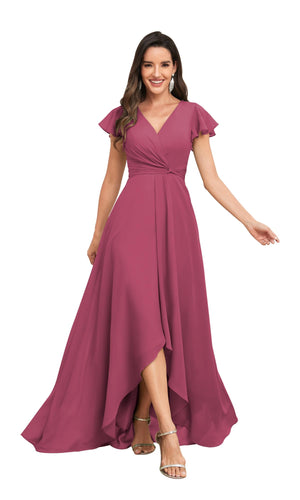 A-line V-Neck Floor-Length Chiffon Bridesmaid Dress With Ruffle