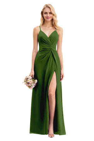 A-line V-Neck Floor-Length Chiffon Bridesmaid Dress With Ruffle