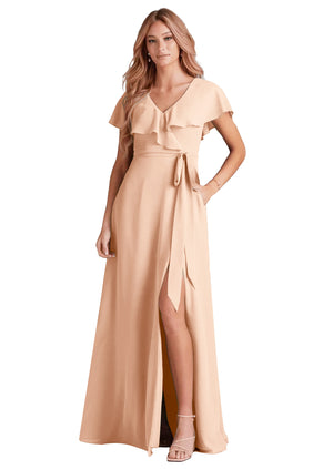 A-line V-Neck Floor-Length Chiffon Bridesmaid Dress With Ruffle