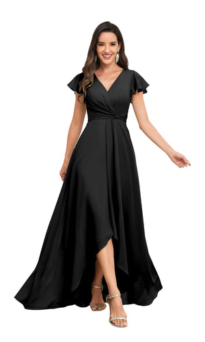 A-line V-Neck Floor-Length Chiffon Bridesmaid Dress With Ruffle
