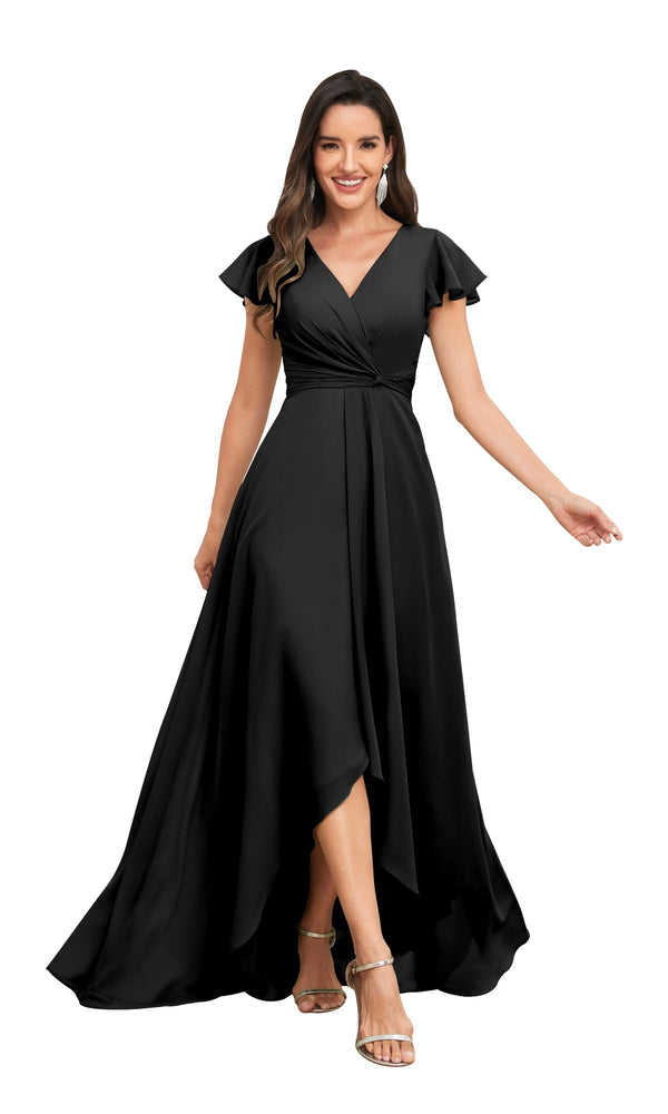A-line V-Neck Floor-Length Chiffon Bridesmaid Dress With Ruffle