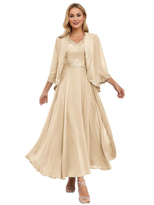 A-line Scoop Knee-Length Lace Chiffon Mother of the Bride Dress With Sequins