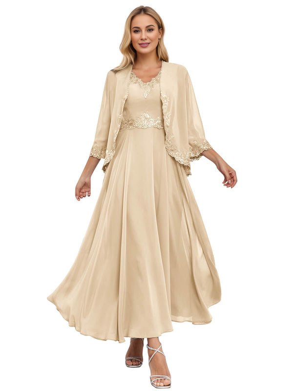 A-line Scoop Knee-Length Lace Chiffon Mother of the Bride Dress With Sequins