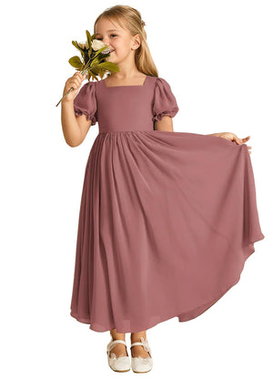 A-line Scoop-Neck Short Sleeves Chiffon Junior Bridesmaid Dress