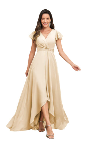 A-line V-Neck Floor-Length Chiffon Bridesmaid Dress With Ruffle