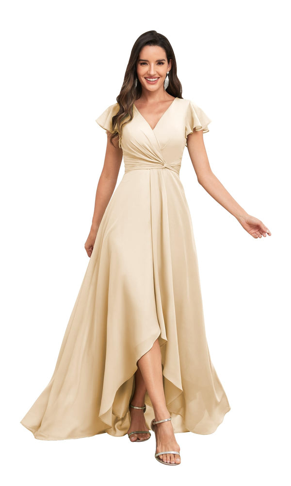 A-line V-Neck Floor-Length Chiffon Bridesmaid Dress With Ruffle