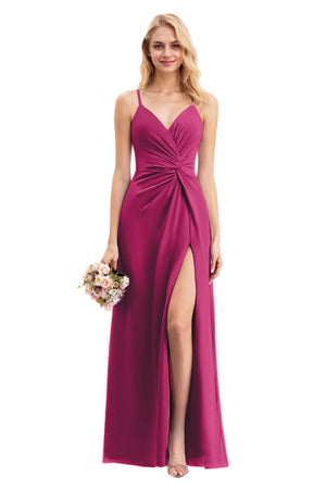 A-line V-Neck Floor-Length Chiffon Bridesmaid Dress With Ruffle