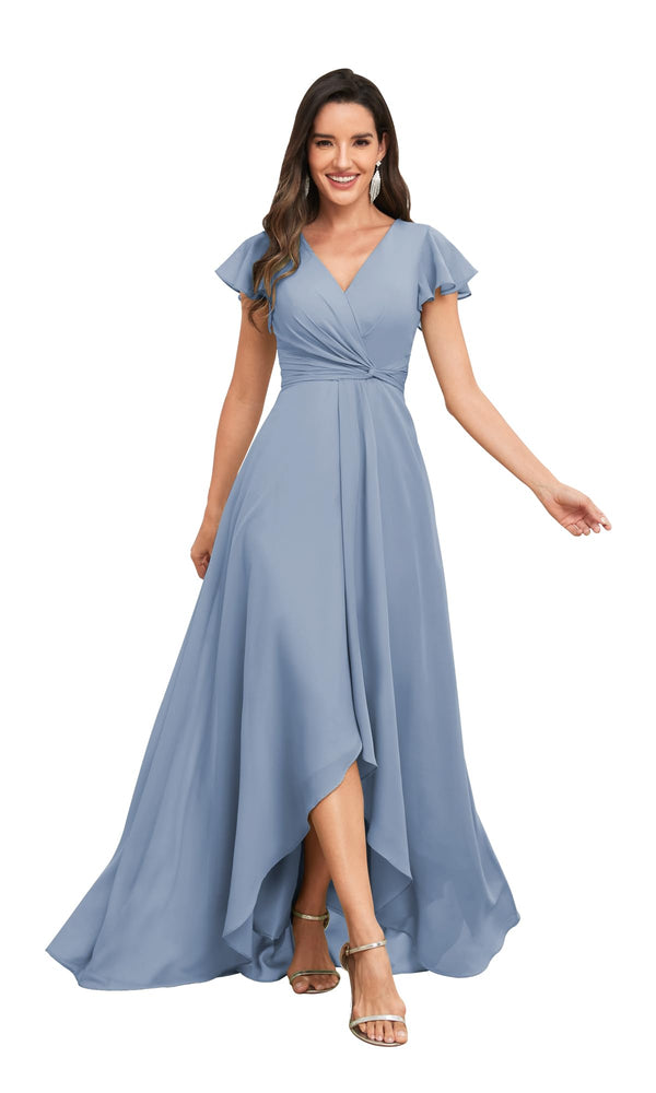 A-line V-Neck Floor-Length Chiffon Bridesmaid Dress With Ruffle