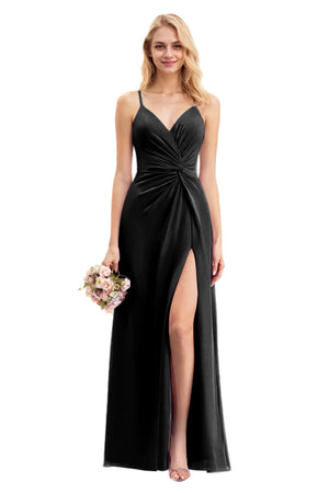 A-line V-Neck Floor-Length Chiffon Bridesmaid Dress With Ruffle