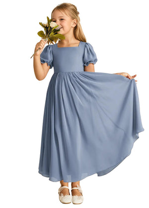 A-line Scoop-Neck Short Sleeves Chiffon Junior Bridesmaid Dress