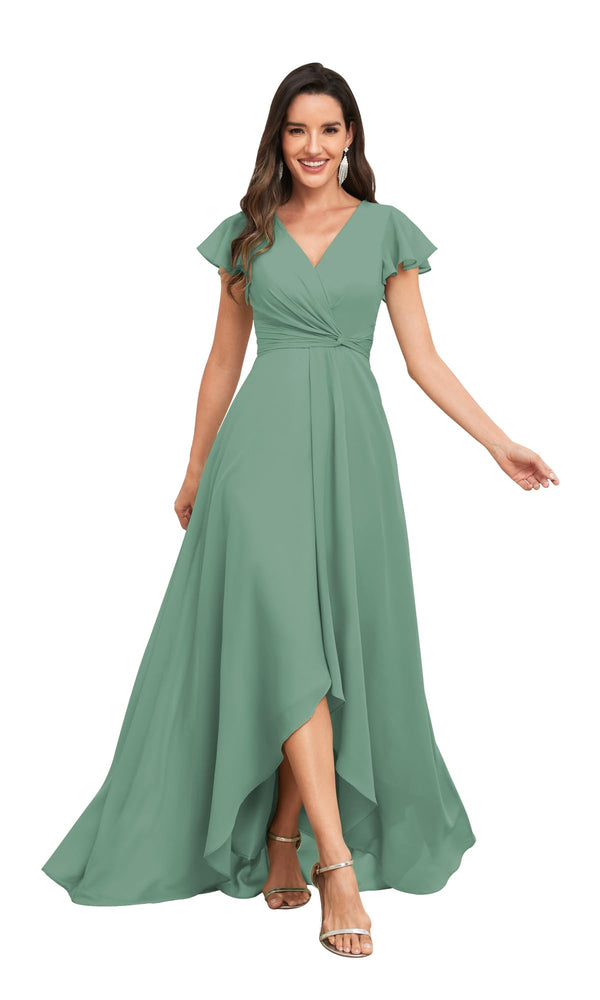 A-line V-Neck Floor-Length Chiffon Bridesmaid Dress With Ruffle