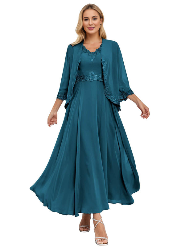 A-line Scoop Knee-Length Lace Chiffon Mother of the Bride Dress With Sequins