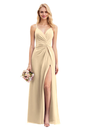 A-line V-Neck Floor-Length Chiffon Bridesmaid Dress With Ruffle